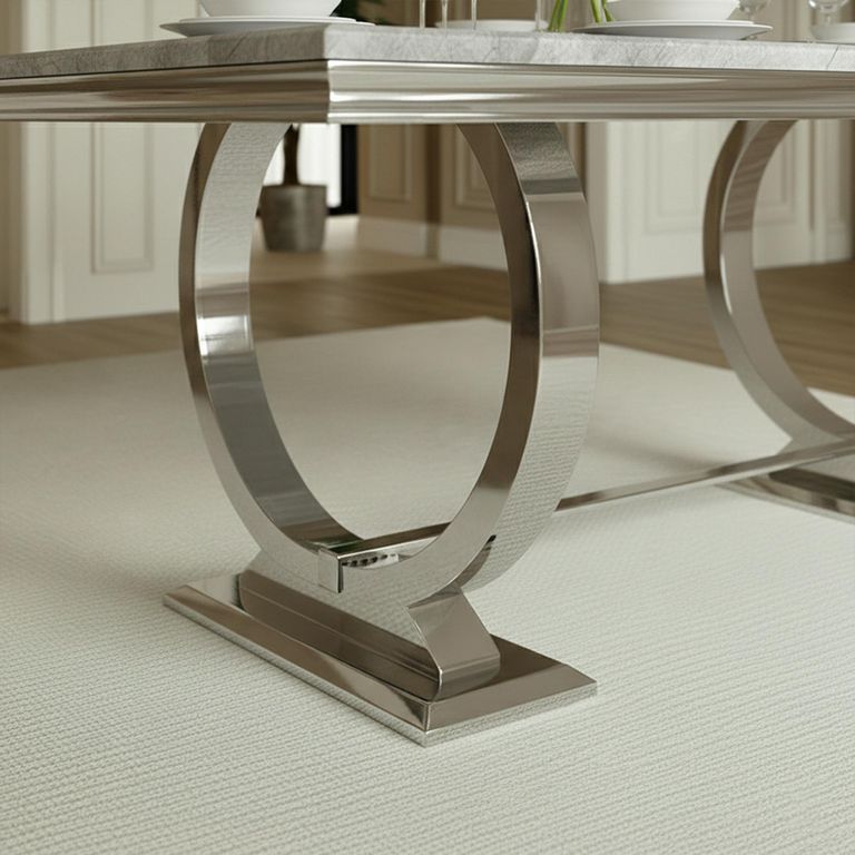Glacier Dining Table - Grey Marble & Chrome - Sizes Available