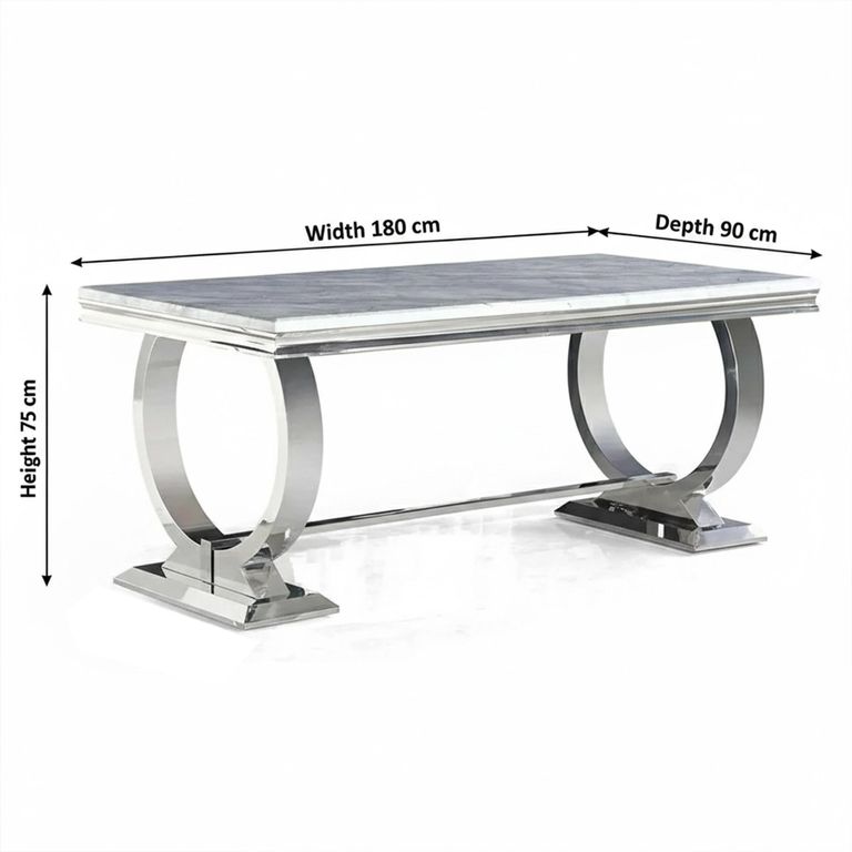 Glacier Dining Table - Grey Marble & Chrome - Sizes Available