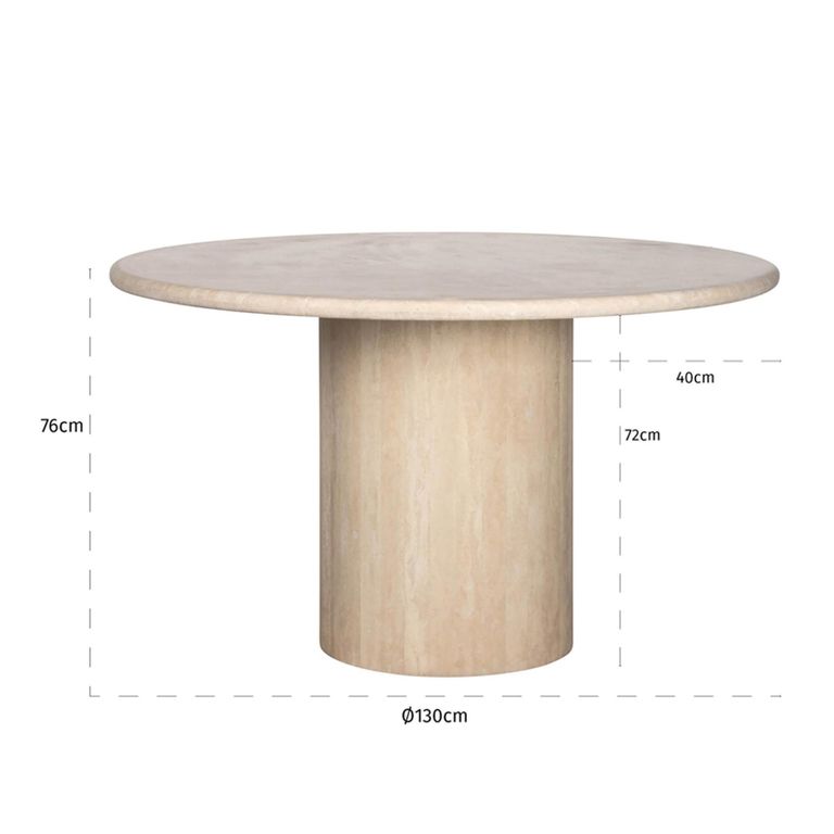 Renaissance Dining Table - 130cm - 4 Seater - Round - Pedestal - Beige - Travertine