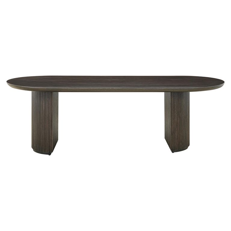 Kingston Brown 12 Seater Oval Dining Table with Fluted Base