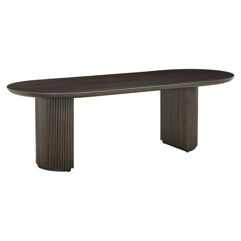 Kingston Dark Wood 12 Seater Oval Dining Table with Fluted Base