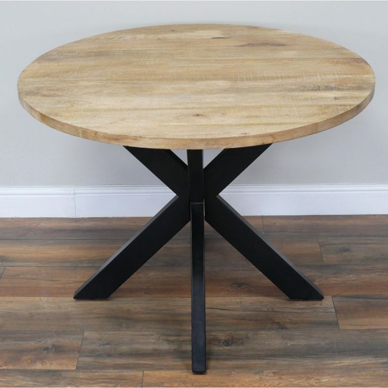 Dining Table - 100cm - 4 Seater - Round - Spider Legs - Mango Wood and Metal