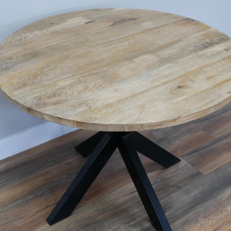 Dining Table - 100cm - 4 Seater - Round - Spider Legs - Mango Wood and Metal