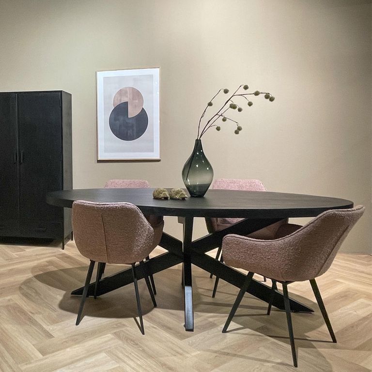 Kala Dining Table - 240cm - 8 Seater - Oval - Spider Legs - Black - Mango Wood