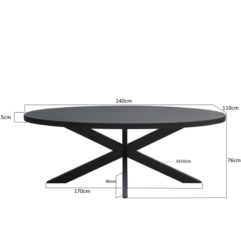 Kala Dining Table - 240cm - 8 Seater - Oval - Spider Legs - Black - Mango Wood