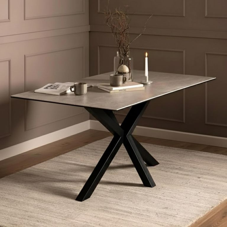Heaven Dining Table - 6 Seater - 160cm - Grey Ceramic - with Star Legs