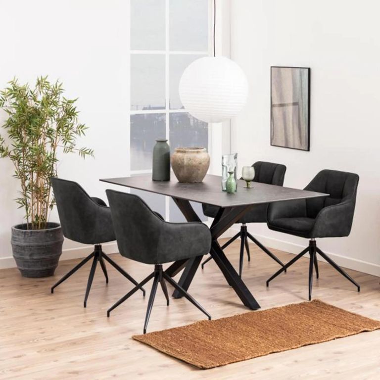 Heaven Dining Table - 6 Seater - 160cm - Black Ceramic - with Star Legs