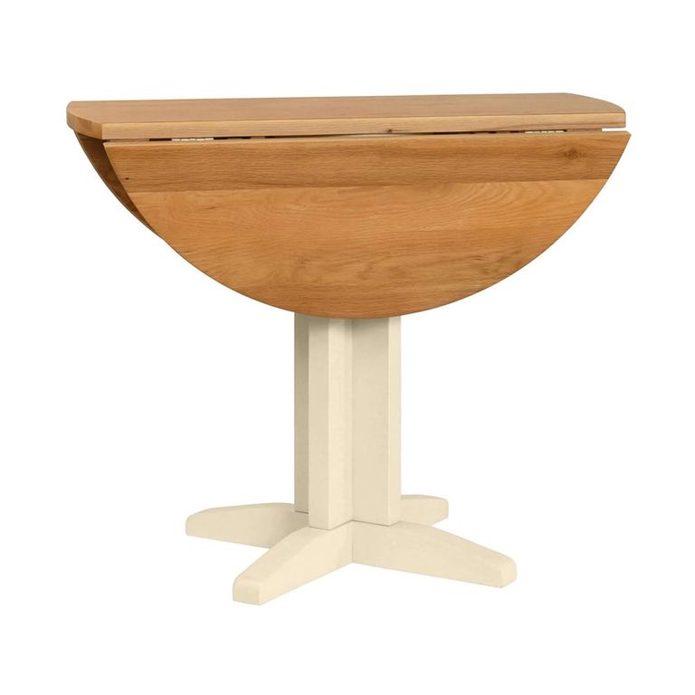 Lundy Round Drop Leaf Dining Table - 2 Seater - 30cm-90cm - Ivory Painted