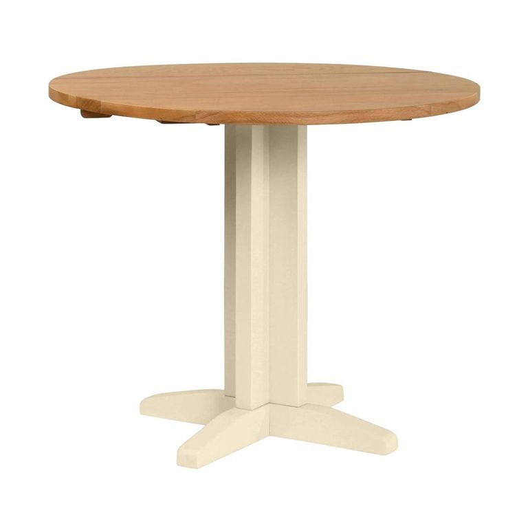 Lundy Round Drop Leaf Dining Table - 2 Seater - 30cm-90cm - Ivory Painted