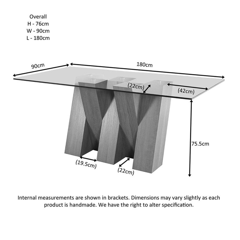 Newton Dining Table - 6 Seater - 180cm - Glass and Oak
