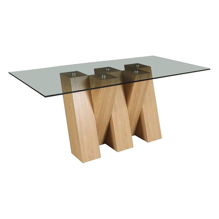 Newton Dining Table - 6 Seater - 180cm - Smoked Glass and Oak