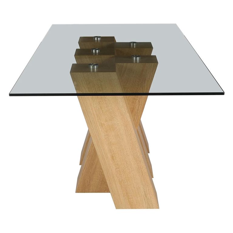 Newton Dining Table - 6 Seater - 180cm - Smoked Glass and Oak
