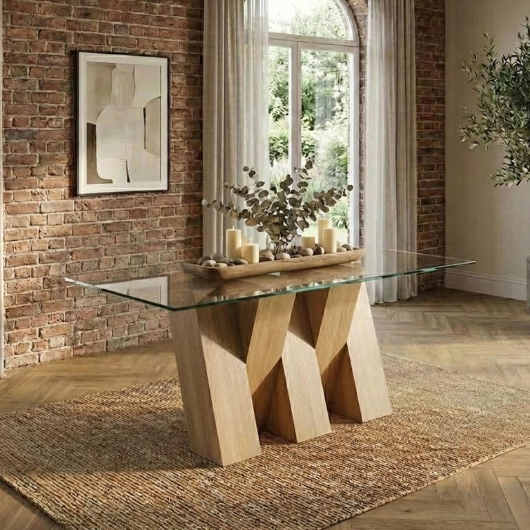 Newton Dining Table - 6 Seater - 180cm - Glass and Oak