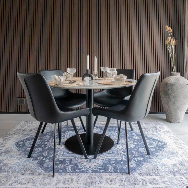 Bolzano Round Dining Table - Pedestal - 4 Seater - 110cm - White and Black