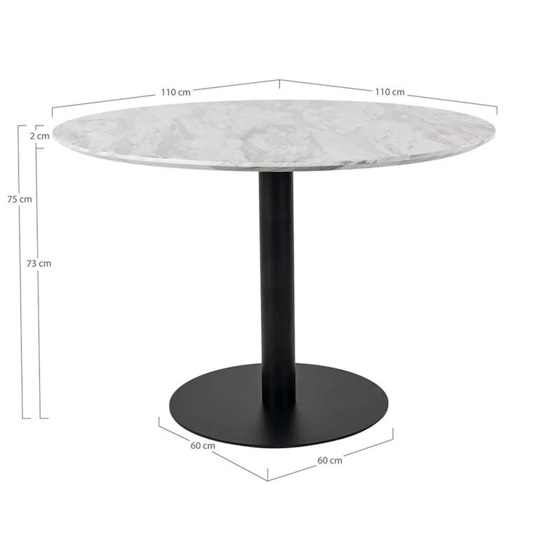 Bolzano Round Dining Table - Pedestal - 4 Seater - 110cm - White and Black