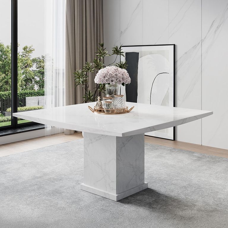Turin Square Dining Table - 8 Seater - 140cm - White Marble
