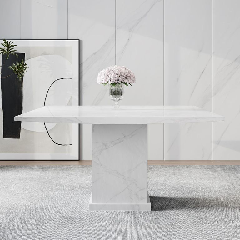 Turin Square Dining Table - 8 Seater - 140cm - White Marble