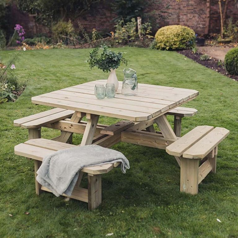 Westwood Garden Picnic Table Set - Square - 4 Benches