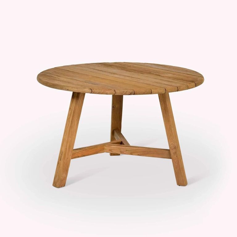 Hawthorne Outdoor Round Slatted Dining Table Natural Teak Wood
