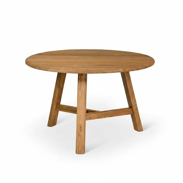 Hawthorne Outdoor Round Slatted Dining Table Natural Teak Wood