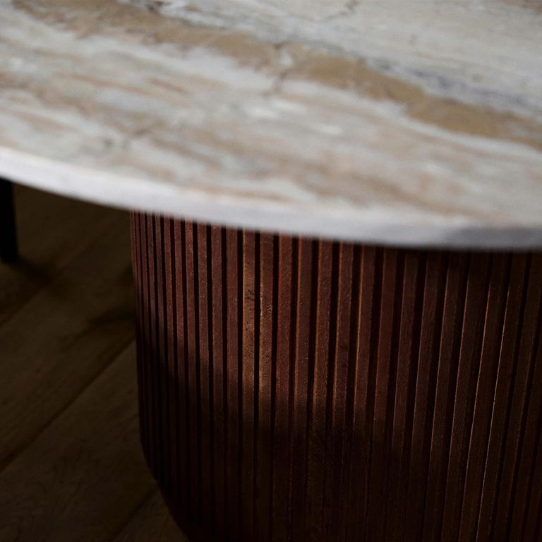 Erie Dining Table - 6 Seater - 140cm - Round - Ivory Marble with Brown Base