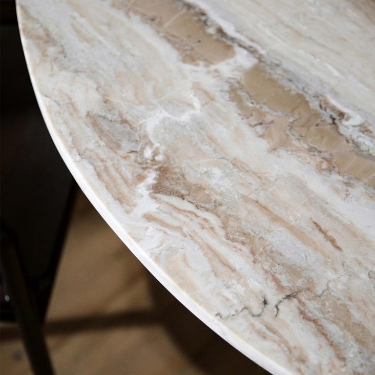 Erie Dining Table - 6 Seater - 140cm - Round - Ivory Marble with Brown Base