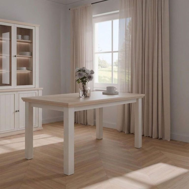 Pontypool Dining Table - 6-8 Seater - 150cm-200cm - Extending - White and Riva Oak