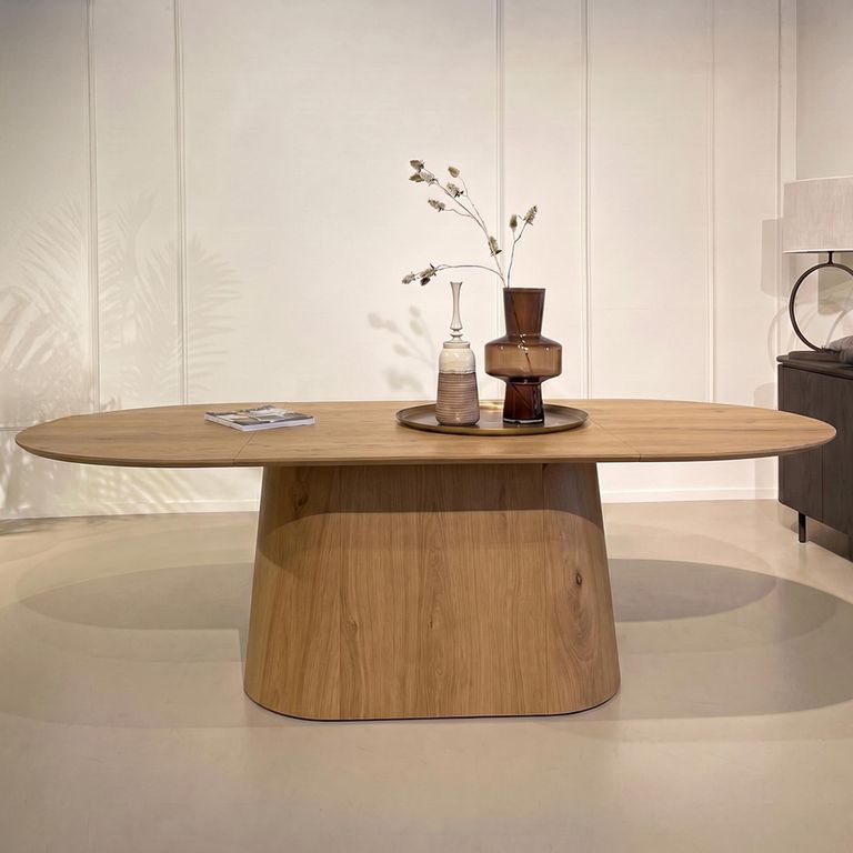Novero Dining Table - 230cm - 10 Seater - Oval - Pedestal - Natural Oak