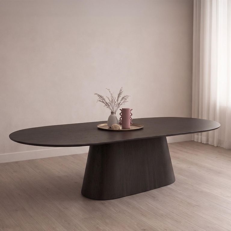 Novero Dining Table - 280cm - 12 Seater - Oval - Pedestal - Espresso Oak