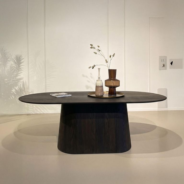 Novero Dining Table - 200cm - 8 Seater - Oval - Pedestal - Espresso Oak