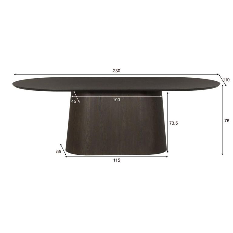Novero Dining Table - 230cm - 10 Seater - Oval - Pedestal - Espresso Oak