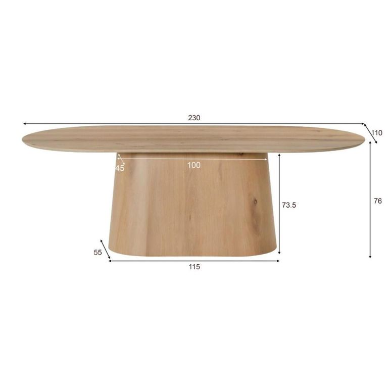 Novero Dining Table - 230cm - 10 Seater - Oval - Pedestal - Natural Oak