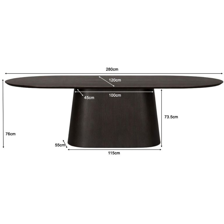 Novero Dining Table - 280cm - 12 Seater - Oval - Pedestal - Espresso Oak