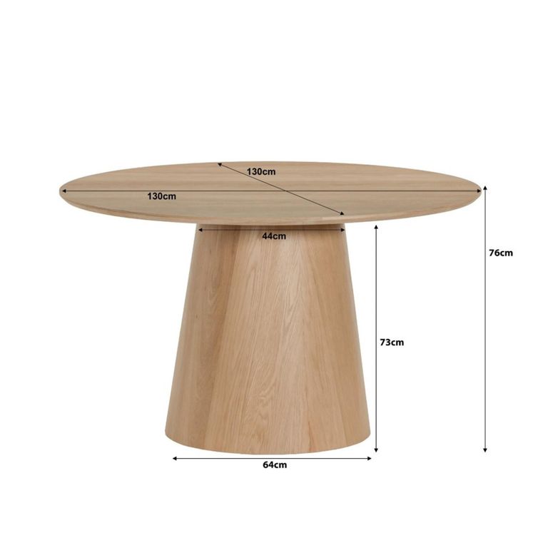 Novero Dining Table - 130cm - 4 Seater - Round - Pedestal - Natural Oak