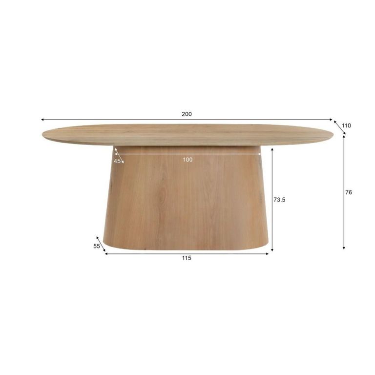 Novero Dining Table - 200cm - 8 Seater - Oval - Pedestal - Natural Oak