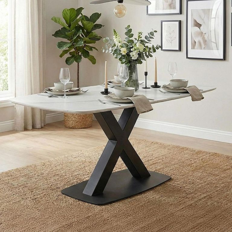 Clearance - Vernal Dining Table - 4 Seater - 130cm - White Sintered Stone - FSS17318