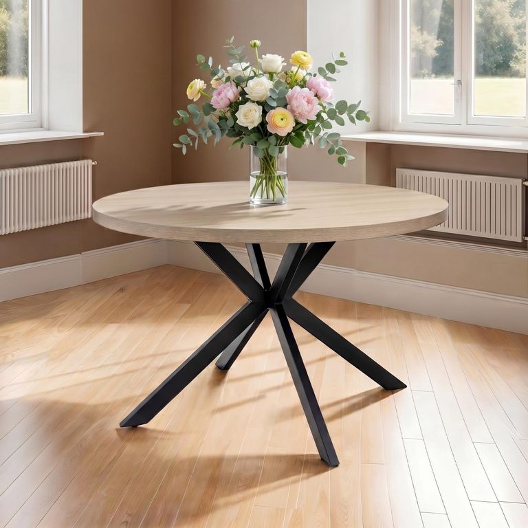 Dalton Dining Table - 4 Seater - 120cm - Round - Light Oak - Spider Legs