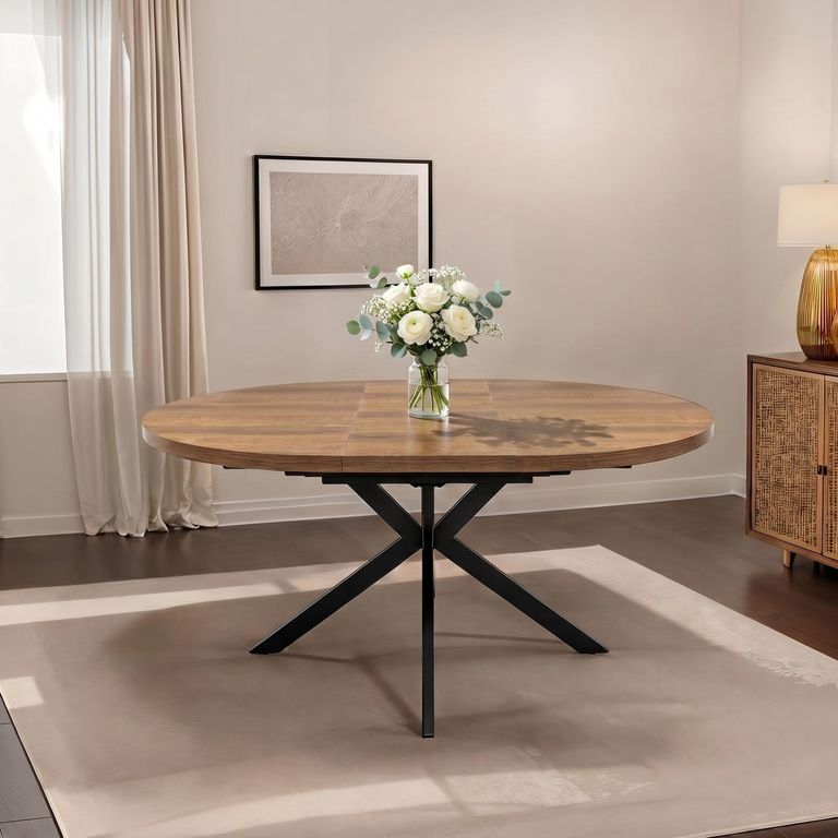 Panama Extending Dining Table - 4-6 Seater - 120cm-160cm - Round - Spider Legs - Dark Oak