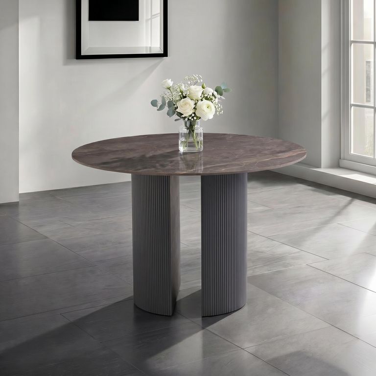 Bossini Dining Table - 4 Seater - 120cm - Round - Pedestal - Dark Grey Sintered Stone