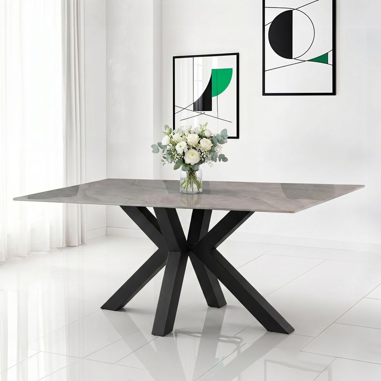 Cora Dining Table - 6 Seater - 180cm - Polished Rebecca Grey Sintered Stone