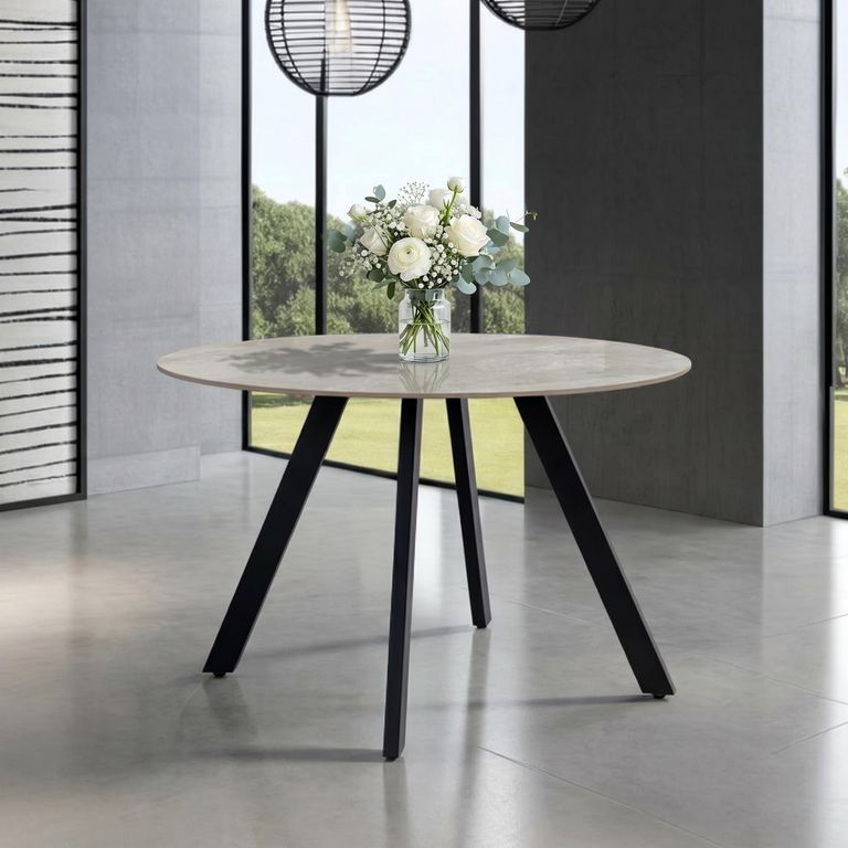 Saldini Dining Table - 4 Seater - 110cm - Round - Spider Legs - Grey Sintered Stone