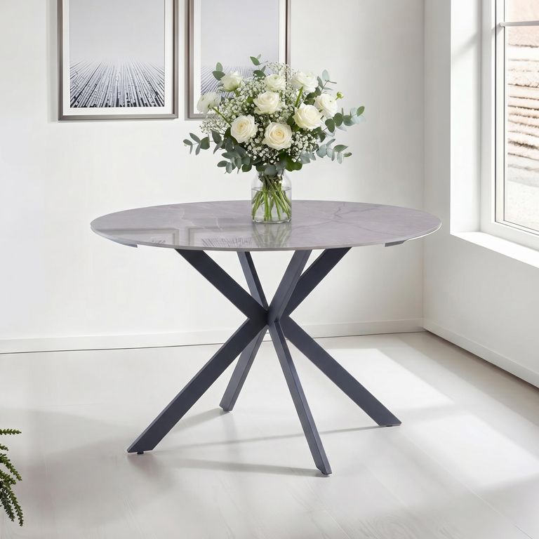 Talia Dining Table - 4 Seater - 120cm - Round - Spider Legs - Grey Sintered Stone