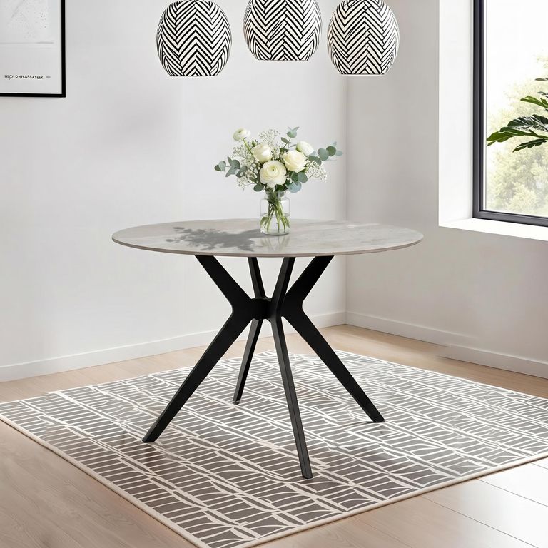 Tulsa Dining Table - 4 Seater - 110cm - Round - Spider Legs - Grey Sintered Stone