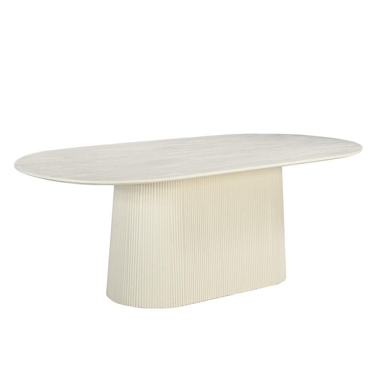 Patrice Fluted Dining Table - 8 Seater - 180cm - Oval - Pedestal - Off White - Mango Wood