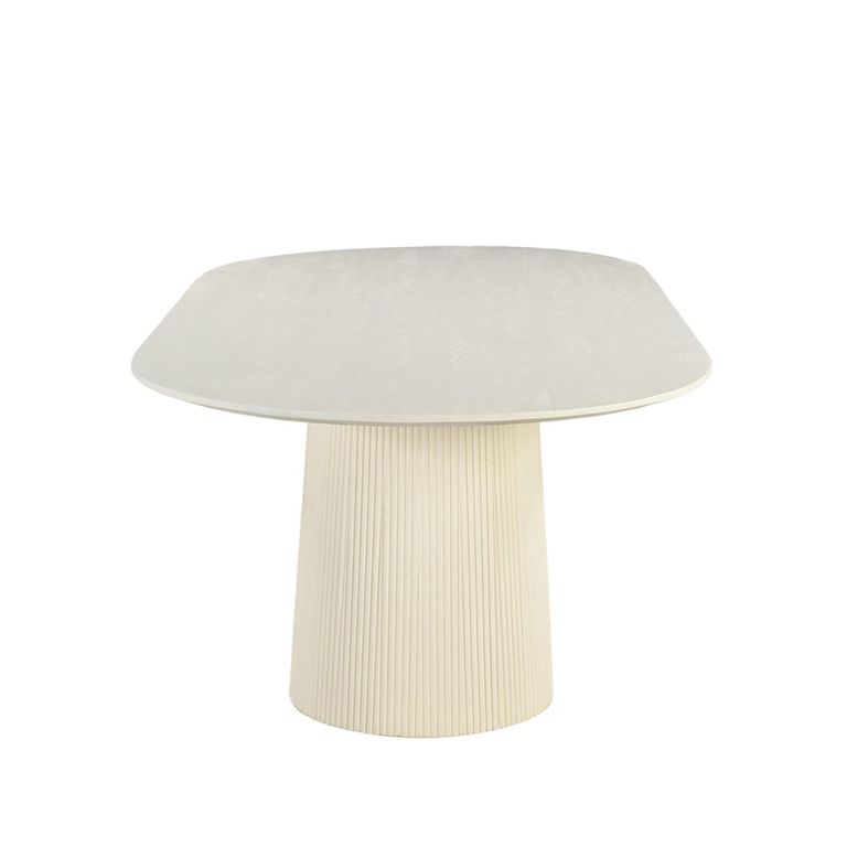 Patrice Fluted Dining Table - 8 Seater - 180cm - Oval - Pedestal - Off White - Mango Wood