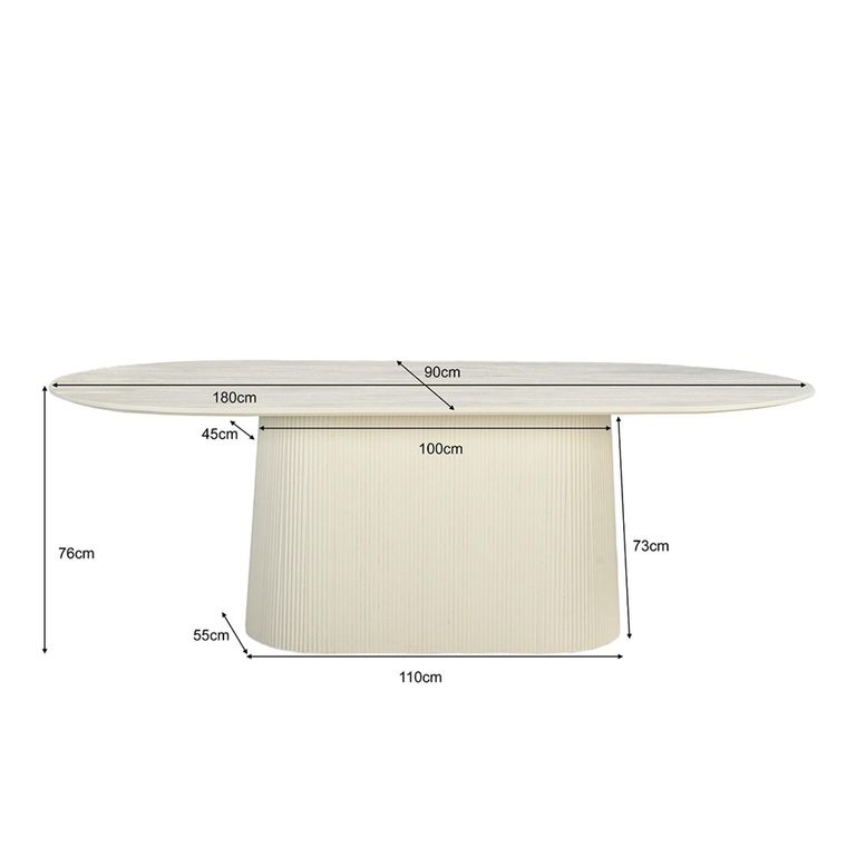 Patrice Fluted Dining Table - 8 Seater - 180cm - Oval - Pedestal - Off White - Mango Wood