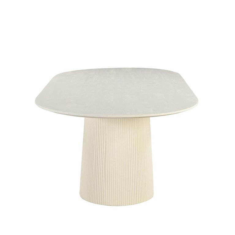 Patrice Fluted Dining Table - 8 Seater - 200cm - Oval - Pedestal - Off White - Mango Wood