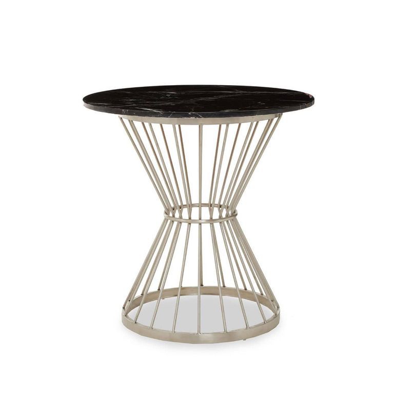 Anzio Dining Table - 2 Seater - 70cm - Round - Black Marble with Silver Hourglass Base