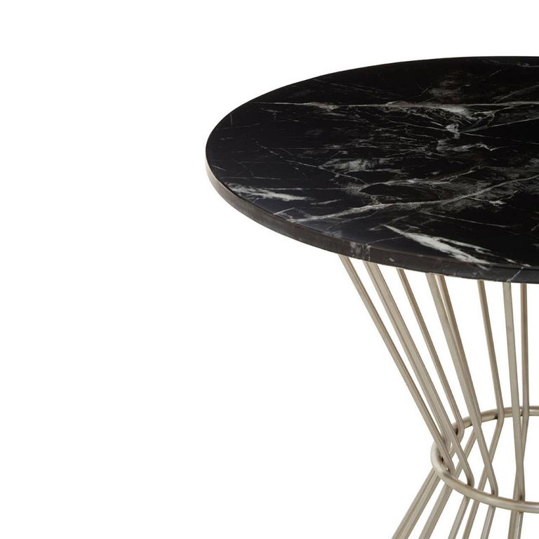 Anzio Dining Table - 2 Seater - 70cm - Round - Black Marble with Silver Hourglass Base