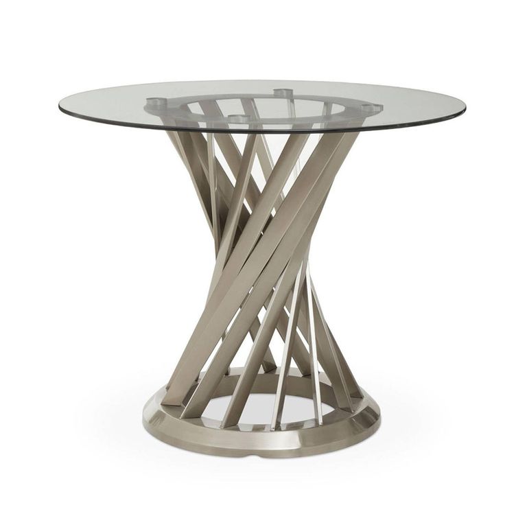 Anzio Dining Table - 2 Seater - 90cm - Round - Clear Glass with Silver Hourglass Base